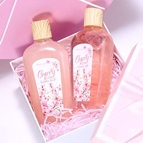 Set Regalo Mujer, Green Canyon Spa Cestas de Regalo para Mujer Set de Baño Mujer Aroma de Flor de Cerezo con 10 Piezas Caja SPA Regalo para Hogar Incluye Gel de Ducha, Bombas de Baño, Loción Corporal