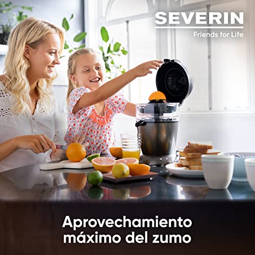 SEVERIN Exprimidor automático de cítricos, exprimidor de naranjas eléctrico que aprovecha el zumo al máximo, zumera eléctrica con sistema Easy-Clean, gris metalizado/negro, CP 3537