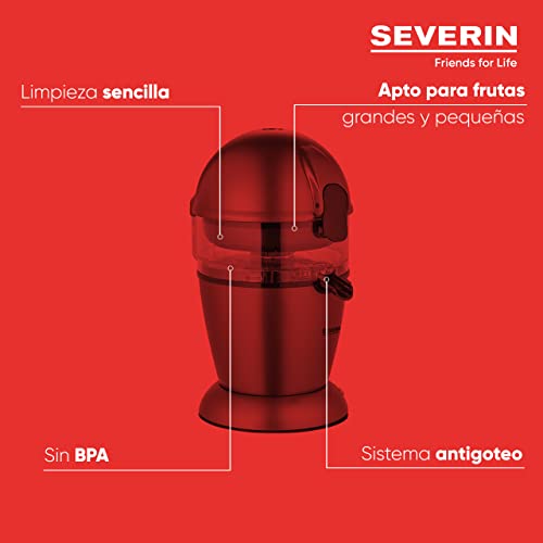 SEVERIN Exprimidor automático de cítricos, exprimidor de naranjas eléctrico que aprovecha el zumo al máximo, zumera eléctrica con sistema Easy-Clean, gris metalizado/negro, CP 3537