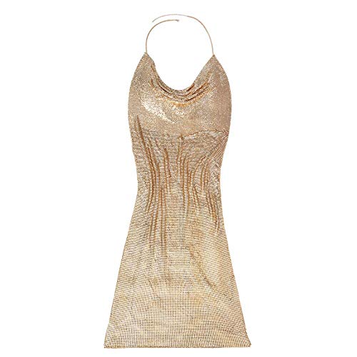 Sexy Mujer Lentejuelas Colorido Bodycon Mini Fiesta Vestido Brillo Glam Chispa Brillante Cóctel Lápiz Vestido Profundo V Abierto Espalda Sling Vestido Azul Oro, Oro, Plata,Gold