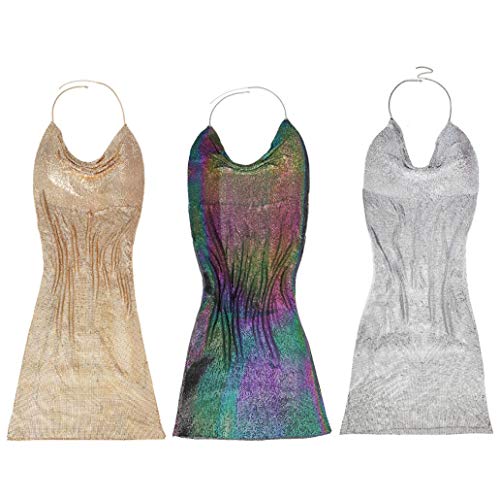 Sexy Mujer Lentejuelas Colorido Bodycon Mini Fiesta Vestido Brillo Glam Chispa Brillante Cóctel Lápiz Vestido Profundo V Abierto Espalda Sling Vestido Azul Oro, Oro, Plata,Gold