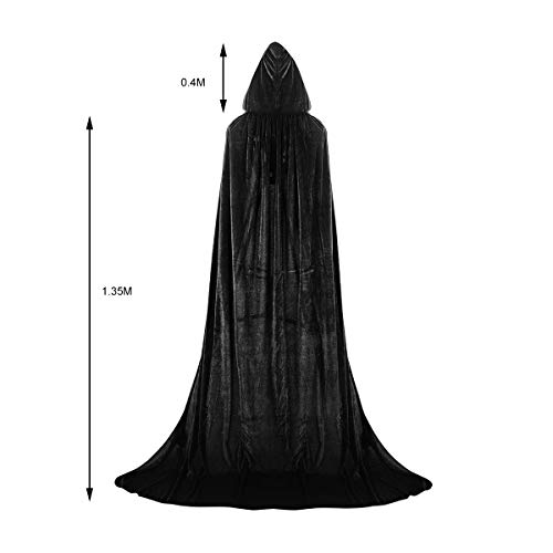 shafier Largo Capa Vampiro Diablo con Capucha Terciopelo Disfraz de Halloween para Mujeres Hombres Carnaval Fiesta Disfraces Talla Unica (Negro)