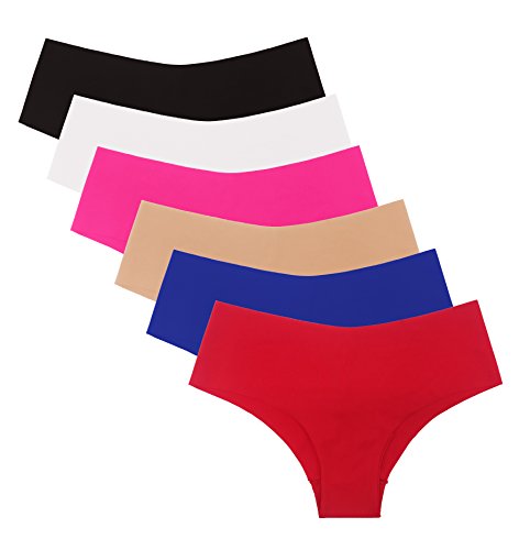 SHEKINI Braguita Invisible sin Costuras de Cintura Baja de Color Puro Bragas de Estilo Bikini por la Cadera Ropa Interiorpara Mujer Pack de 4/6