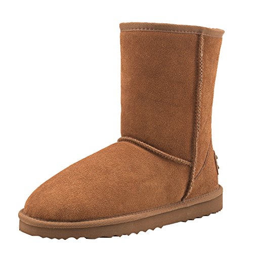 Shenduo Zapatos Invierno - Botas de nieve de piel impermeable antideslizante para Hombre D5625 Maroon 42