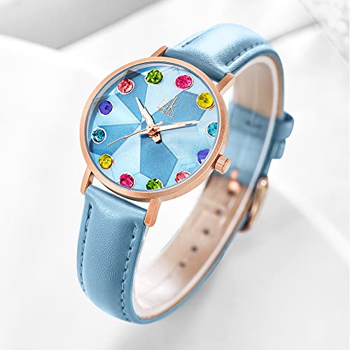 SHENGKE Estrella Reloj de Pulsera para Mujer, Correa de Malla, Elegante, para Mujer, Estilo Simplicidad,Flores(Seven Color)