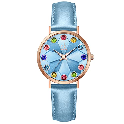 SHENGKE Estrella Reloj de Pulsera para Mujer, Correa de Malla, Elegante, para Mujer, Estilo Simplicidad,Flores(Seven Color)