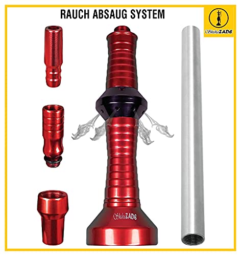 SHISHAZADE® Juego completo de cachimba de, Cachimba Shisha Hookah 71cm, LED con control remoto, manguera de silicona, Alicates, cabezal de tabaco, juego de cabezal de chimenea de, Aluminio set (ROJO)