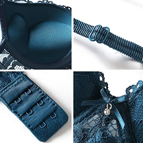 SHKEINI Conjuntos de Lencería Sexy Lingerie Sujetador y Braga de Encaje Push up Bra con Aros sin Relleno Cómoda Ropa Interior Tirante Ajustable