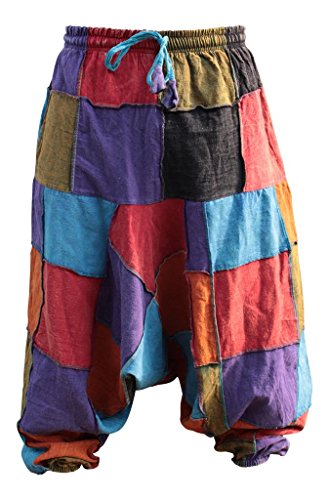 Shopoholic Fashion - Pantalones harén únicos, estilo mosaico hippy multicolor Patch Small