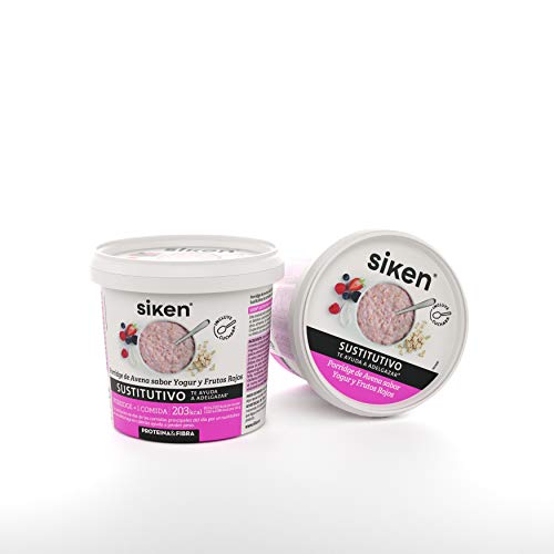 SIKEN SUSTITUTIVO - Porridge avena, Sabor yogur y frutos rojos, Para mezclar con agua fría o caliente, 1 Vaso yogur de 52g