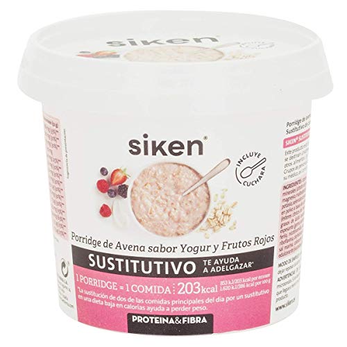 SIKEN SUSTITUTIVO - Porridge avena, Sabor yogur y frutos rojos, Para mezclar con agua fría o caliente, 1 Vaso yogur de 52g