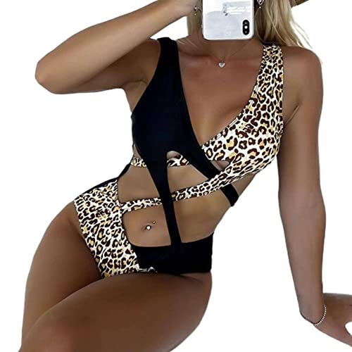 SimboArticles Bikini de una Pieza de Cintura Alta con Estampado de Leopardo Traje de baño con Almohadilla para el Pecho Taza inalámbrica Traje de baño de una Pieza