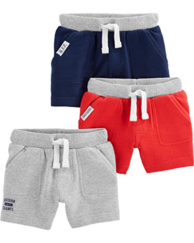 Simple Joys by Carter's Infant-and-Toddler-Shorts, Red, Gray, Navy, 24 meses, Pack de 3