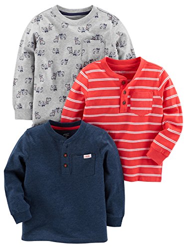 Simple Joys by Carter's paquete de 3 camisetas de manga larga para niños pequeños ,Gris, azul marino, rayas rojas. ,US 5T (EU 110–116)