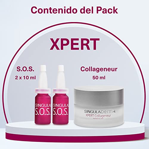 Singuladerm - Pack XPERT S.O.S. 20 ml Collageneur N/S XPERT Collageneur normal/seca 50 ml, Efecto botox-like inmediato, Sérum facial, Crema reafirmante intensiva, Blanco