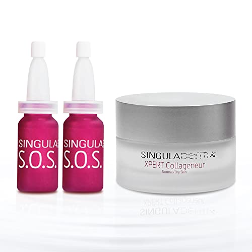 Singuladerm - Pack XPERT S.O.S. 20 ml Collageneur N/S XPERT Collageneur normal/seca 50 ml, Efecto botox-like inmediato, Sérum facial, Crema reafirmante intensiva, Blanco