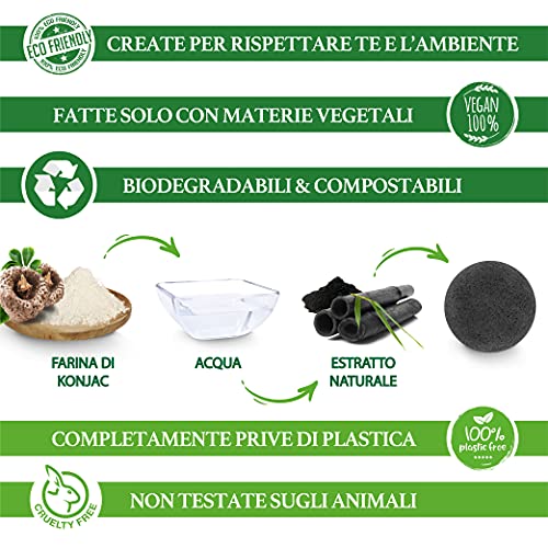 Sinutan® Esponja facial Konjac | 100% natural (juego de 4) carbón activo de bambú / té verde / arcilla roja/blanca pura | Esponja Konjac redonda para exfoliación y limpieza profunda de los poros