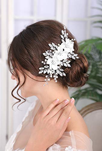 Sither Peine de pelo de cristal para novia,perlas de boda,peine de pelo plateado para mujer,accesorios para el cabello de novia,clip para el pelo de color rosa para bodas,fiestas,regalos de graduación