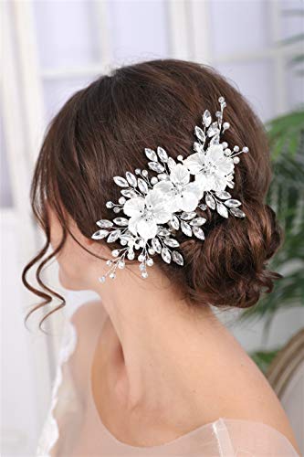 Sither Peine de pelo de cristal para novia,perlas de boda,peine de pelo plateado para mujer,accesorios para el cabello de novia,clip para el pelo de color rosa para bodas,fiestas,regalos de graduación