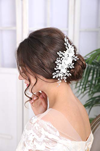 Sither Peine de pelo de cristal para novia,perlas de boda,peine de pelo plateado para mujer,accesorios para el cabello de novia,clip para el pelo de color rosa para bodas,fiestas,regalos de graduación