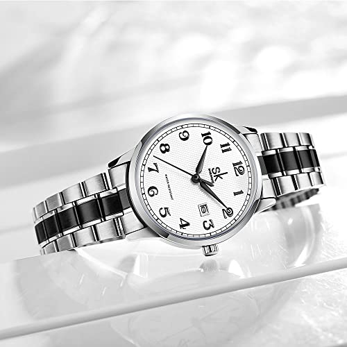 SK Relojes lassic Business para Mujer con Correa de Acero Inoxidable y Elegante Reloj con Calendario para Mujer(Silver)