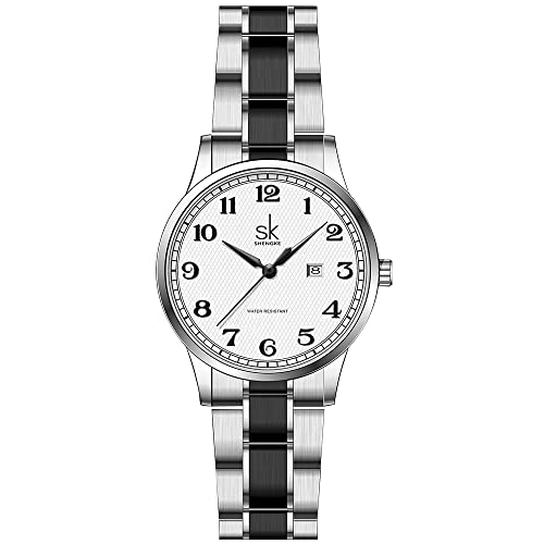 SK Relojes lassic Business para Mujer con Correa de Acero Inoxidable y Elegante Reloj con Calendario para Mujer(Silver)