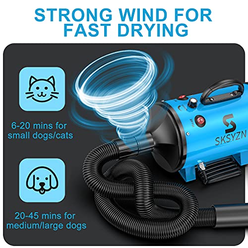 SKSYZN Secador de Pelo para Perros 3200w/4.3HP Ruido bajo Calor Ajustable y Velocidad con 1 Guante, Manguera de 2.5 M, 4 boquillas Perro Pelo Secador Profesional