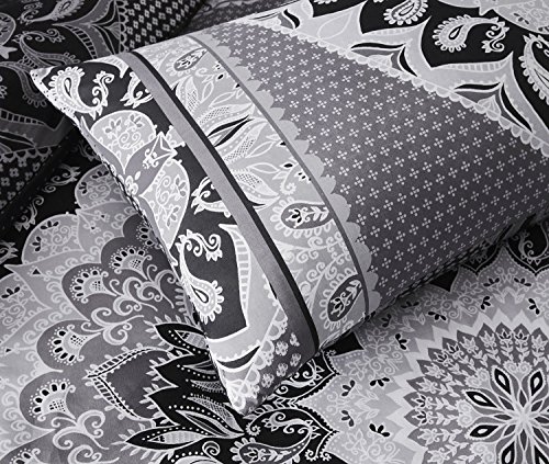 Sleepdown Juego de funda de edredón reversible para cama doble, fácil de cuidar y diseño de algodón súper suave, edredón con estampado de cachemira, tamaño 220 x 260 cm + 2 fundas de almohada a juego.