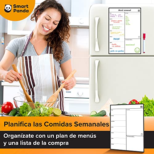 Smart Panda Calendario Magnético para Nevera - Ideal Planificador de Menú, Recordatorio, Lista de la Compra - Pizarra Magnética Incluye 4 Rotuladores de Color – Semanal – En Español