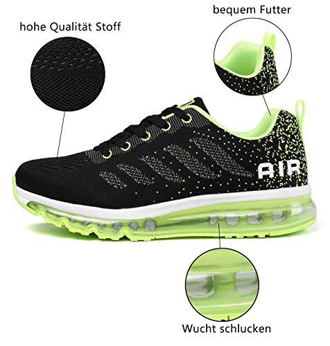 Smarten Zapatillas de Running Hombre Mujer Air Correr Deportes Calzado Verano Comodos Zapatillas Sport Black Green 42 EU