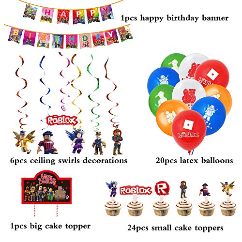 smileh Roblox Cumpleaños Decoracion Juego Globos Pancarta de Feliz Cumpleaños Tarta Decoracion Colgando Remolinos Decoraciones Gamer Cumpleaños Decoración