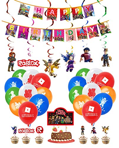 smileh Roblox Cumpleaños Decoracion Juego Globos Pancarta de Feliz Cumpleaños Tarta Decoracion Colgando Remolinos Decoraciones Gamer Cumpleaños Decoración