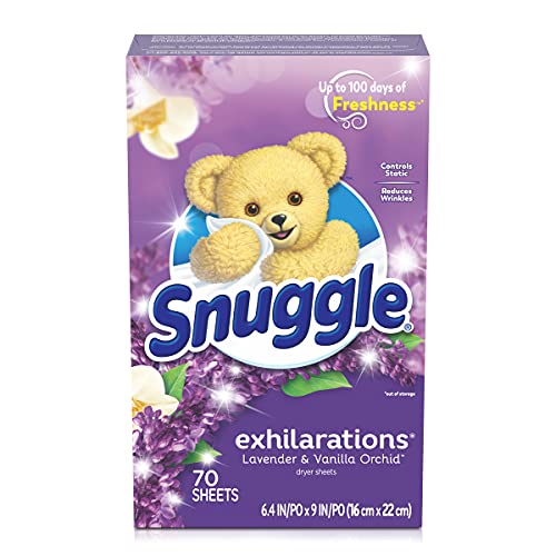Snuggle Exhilarations - Hojas secadoras suavizantes, lavanda y vainilla orquídea, 70 unidades