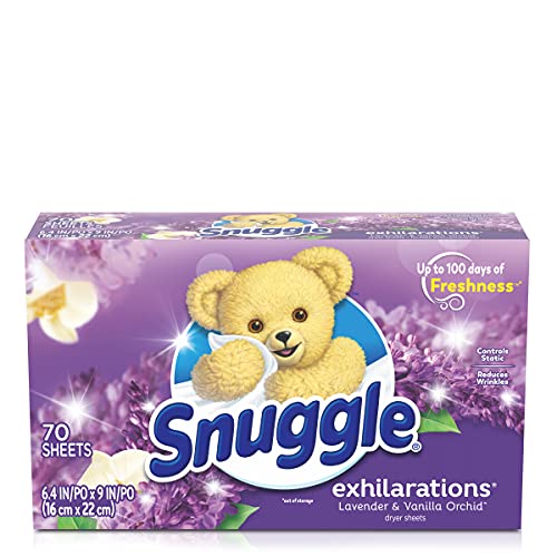 Snuggle Exhilarations - Hojas secadoras suavizantes, lavanda y vainilla orquídea, 70 unidades