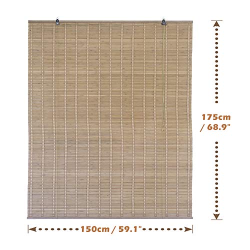 Solagua Estor de Bambú Persiana Enrollable de Madera Cortina de Bamboo 14 Medidas a Disposición (150 x 175 cm, Roble)