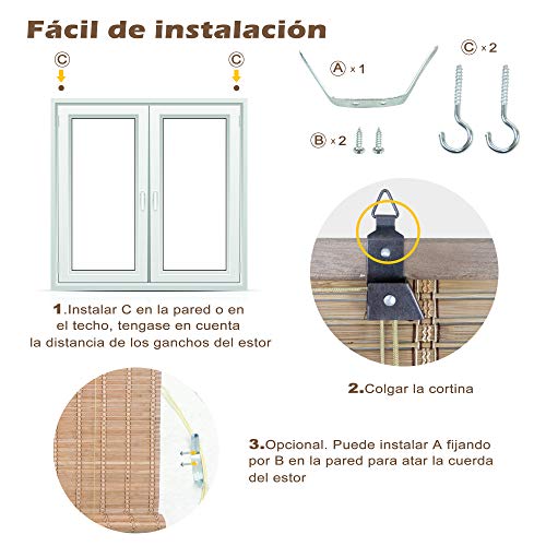 Solagua Estor de Bambú Persiana Enrollable de Madera Cortina de Bamboo 14 Medidas a Disposición (150 x 175 cm, Roble)