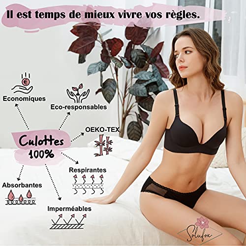 Solufox Bragas Menstruales Flujo Abundante + Bolsa de Lavado, Bragas Lavables y Impermeable de Algodon/Bambù Oeko tex, Braga Menstrual Absorbentes Mujer, Braguitas De La Regla M