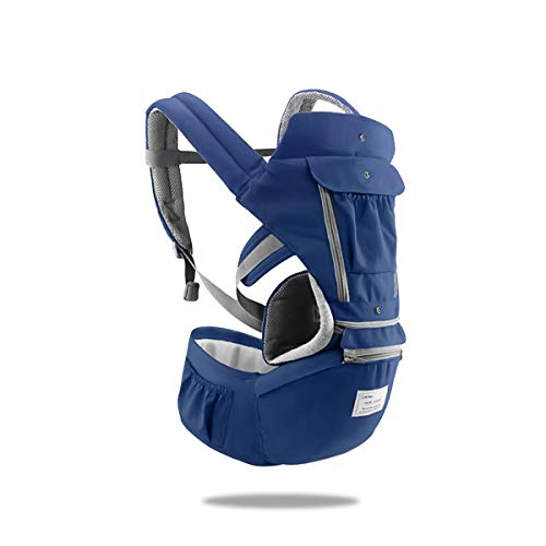 SONARIN 3 en 1 Multifuncional Hipseat Baby Carrier, Portador de bebé,Anverso y Reverso,100% Algodón,Ergonómica, Tamaño Libre(Azul)