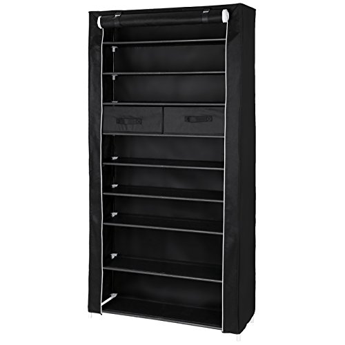 SONGMICS Zapatero de Tela 10 Niveles Organizador con 2 Cajas de Almacenamiento Funda con Cremalleras 88 x 28 x 175 cm Negro RXA10H