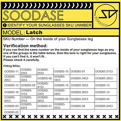 SOODASE For Oakley Latch Gafas de sol Negro Lentes de repuesto polarizadas