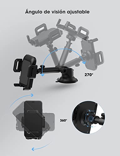 Soporte Coche Movil, Salpicadero/Parabrisas Porta Movil para Coche con Rotación de 360°, Universal Soporte Telefono Coche con Ventosa Fuerte Soporte Coche Movil para iPhone12 Pro MAX 11 X SE, Xiaomi