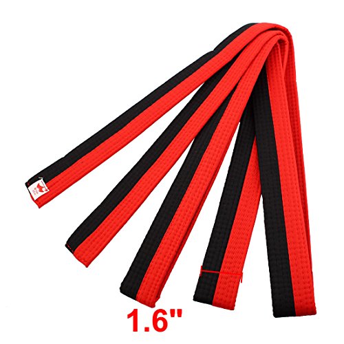 sourcing map Master Band de Artes Marciales Kendo Karate Judo Wrap Taekwondo Uniforme Cinturón Rojo Negro 280cm Longitud