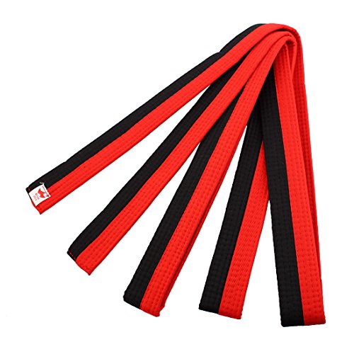 sourcing map Master Band de Artes Marciales Kendo Karate Judo Wrap Taekwondo Uniforme Cinturón Rojo Negro 280cm Longitud