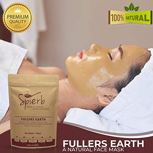 Spierb Fullers Earth Polvo - 250gm - de Arcilla India Arcilla Bentonita Multani Mitti Mud Powder para Pack facial Polvo de Arcilla Multani Puro 100% Natural Sin Productos Químicos Fullers Soil