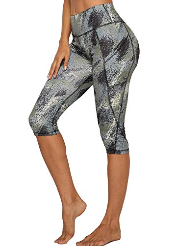 STARBILD Leggings 3/4 Mallas Pantalones de Alta Cintura Elástica Súper Transpirable Adelgazante de Yoga Deportivas Leggins para Mujer Negro-Gris L