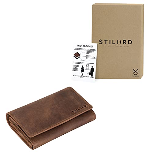 STILORD 'Amanda' Cartera Grande Mujer RFID de Cuero Vintage Billetera Protección NFC Cartera Tarjetero Elegante en Caja de Regalo Piel Auténtica, Color:marrón - Medio