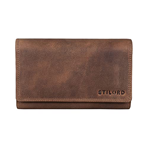 STILORD 'Amanda' Cartera Grande Mujer RFID de Cuero Vintage Billetera Protección NFC Cartera Tarjetero Elegante en Caja de Regalo Piel Auténtica, Color:marrón - Medio