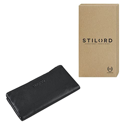 STILORD 'Camille' Cartera Grande Mujer Piel Vintage Billetera con Monedero para Señoras Cartera Tarjetero Bloqueo RFID en Cuero Genuino, Color:Negro