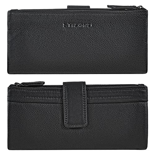 STILORD 'Camille' Cartera Grande Mujer Piel Vintage Billetera con Monedero para Señoras Cartera Tarjetero Bloqueo RFID en Cuero Genuino, Color:Negro