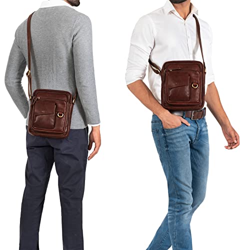 STILORD 'Ryan' Bolso Cruzado Hombre Piel Mariconera Hombres Bolsa de Hombro Pequeño Vintage Bolsito Mensajero para iPad 9.7 Pulgadas Cuero Auténtico, Color:Porto - marrón